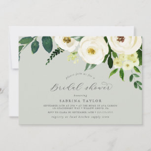 Invitación Floral blanca elegante   Sage Mint Bridal Shower