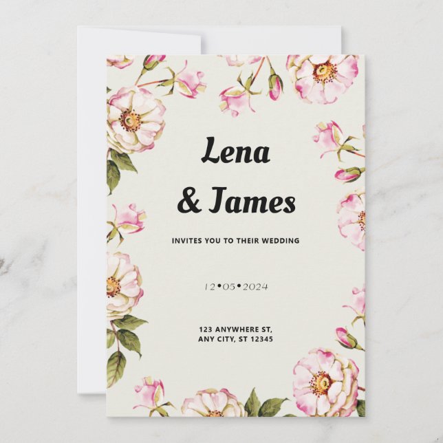 Invitación Floral blanca elegante y eterna (Anverso)