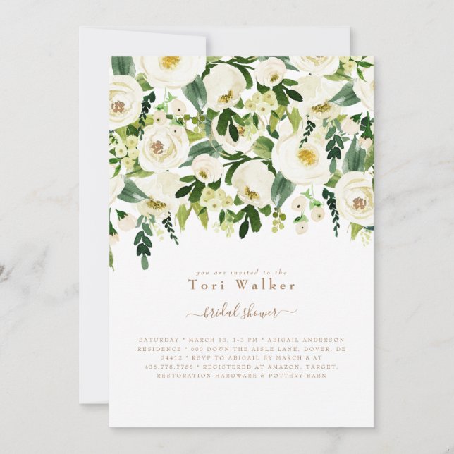 Invitación Floral blanca en cascada (Anverso)