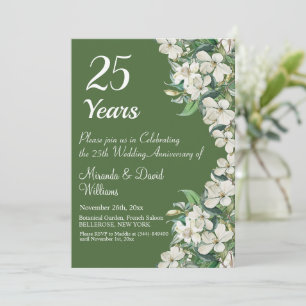 Invitación Floral blanca en el 25° aniversario del Boda de Pl