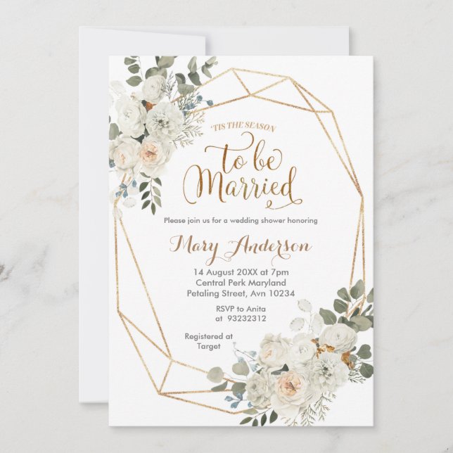 Invitación Floral blanca Es la temporada de casamiento (Anverso)