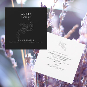 Invitación Floral blanca eterna B/W Brillante Shower Square