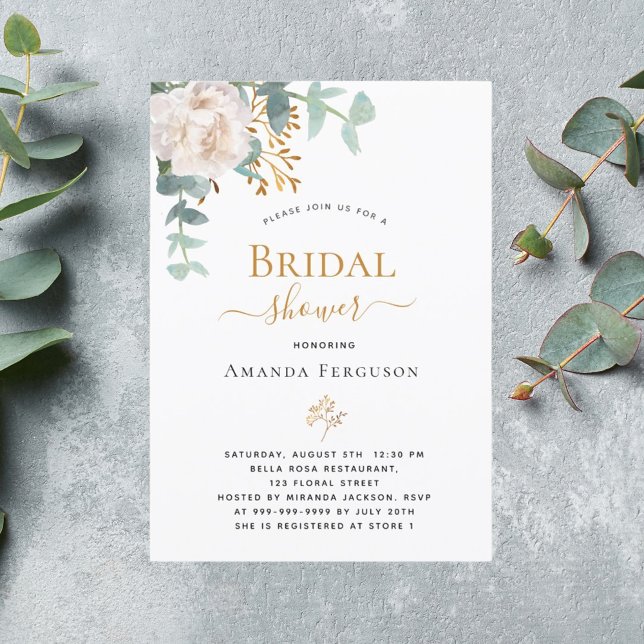 Invitación Floral blanca eucalipto verde Ducha de novia (Subido por el creador)