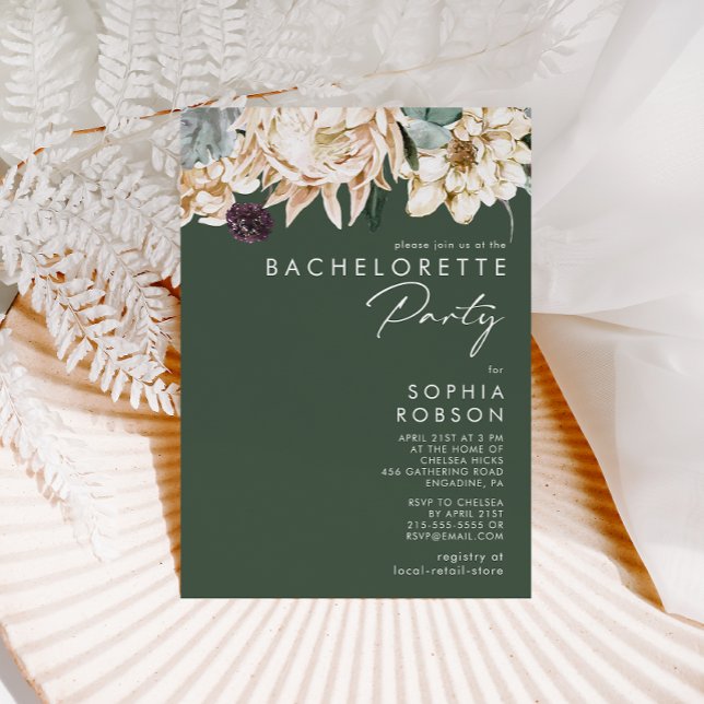 Invitación Floral blanca | Fiesta de soltera verde oscuro (Subido por el creador)