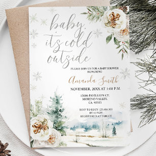 Invitación Floral blanca hace frío fuera de Baby Shower Invit