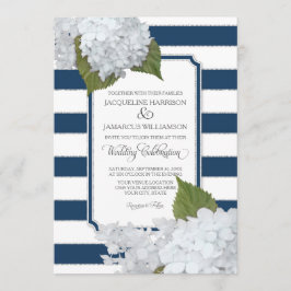 Invitación Floral blanca moderna elegante Navy franja blanca
