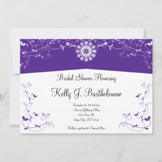 Invitación Floral blanca morada Flouridal Bridal Shower