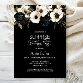 Invitación Floral blanca negra cualquier edad cumpleaños sorp