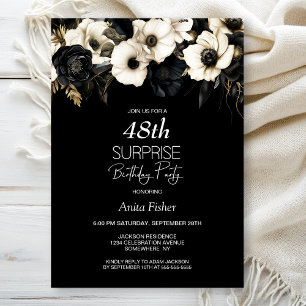Invitación Floral blanca negra cualquier edad cumpleaños sorp