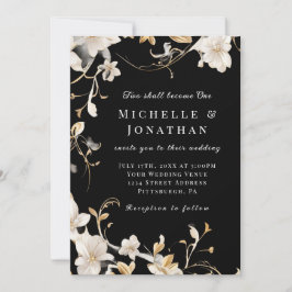 Invitación Floral blanca negra elegante Boda de la Biblia cri