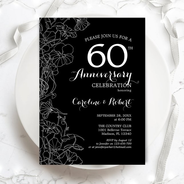 Invitación Floral blanca negra en 60 años (Subido por el creador)