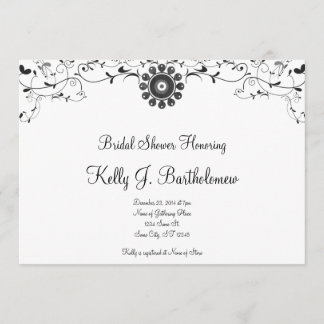 Invitación Floral blanca negra florece en la ducha nupcial
