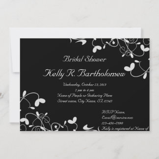 Invitación Floral blanca negra floreciente ducha de novia