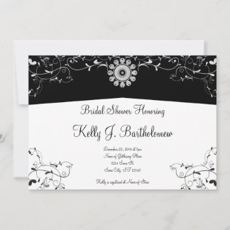 Invitación Floral blanca negra floreciente ducha de novia