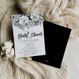 Invitación Floral blanca negra Lily Bouquet Bridal Shower