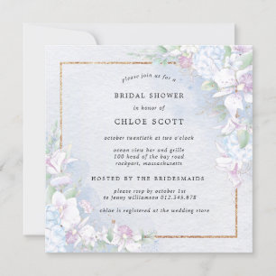 Invitación Floral blanca Orquídea Azul acuarela Ducha de novi