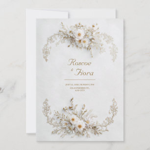 Invitación Floral Blanca Prístina Vid Dorada Elegante Boda