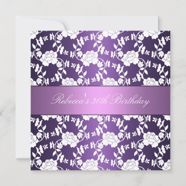 Invitación Floral blanca púrpura 30 cumpleaños elegante (Anverso)