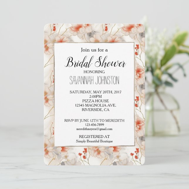 Invitación Floral blanca roja de color rosa (Anverso de pie)