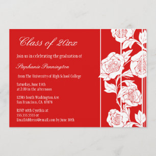 Invitación floral blanca roja de la fiesta de