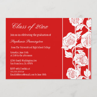 Invitación floral blanca roja de la fiesta de