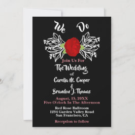 Invitación Floral blanca roja romántica Boho negro Boda