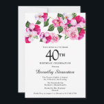 Invitación Floral blanca rosa magenta 40 cumpleaños<br><div class="desc">Pansias femeninas brillantes y coloridas decoran la parte superior de esta fiesta de 40 años. Las flores de bonito combinan magenta, rosa y blanco. Están enclavadas en flores verdes oscuras. Este elemento forma parte de la colección Pink Pansy. Además del papel de invitación, encontrarás artículos de fiesta y regalos a...</div>