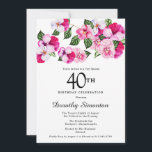 Invitación Floral blanca rosa magenta 40 cumpleaños<br><div class="desc">Pansias femeninas brillantes y coloridas decoran la parte superior de esta fiesta de 40 años. Las flores de bonito combinan magenta, rosa y blanco. Están enclavadas en flores verdes oscuras. Este elemento forma parte de la colección Pink Pansy. Además del papel de invitación, encontrarás artículos de fiesta y regalos a...</div>