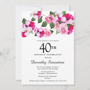 Invitación Floral blanca rosa magenta 40 cumpleaños