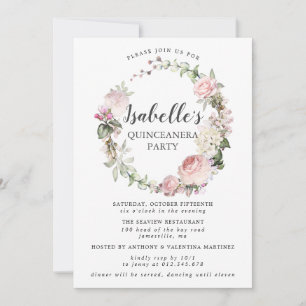 Invitación Floral blanca rosa Quinceanera
