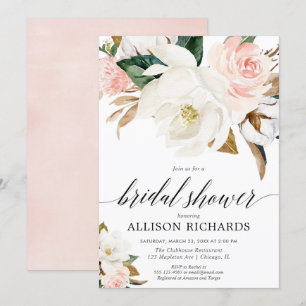 Invitación Floral blanca rosa Rubor otoño ducha de novia