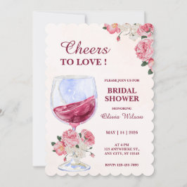 Invitación Floral blanca rosa y agua de color vino ducha de n