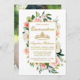 Invitación Floral blanca rosada Quinceanera Foto