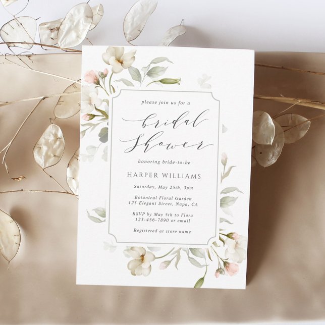 Invitación Floral blanca Rubor Sage Bridal Shower (Subido por el creador)