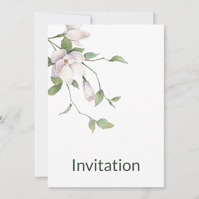 Invitación Floral blanca simple, moderna, elegante (Anverso)