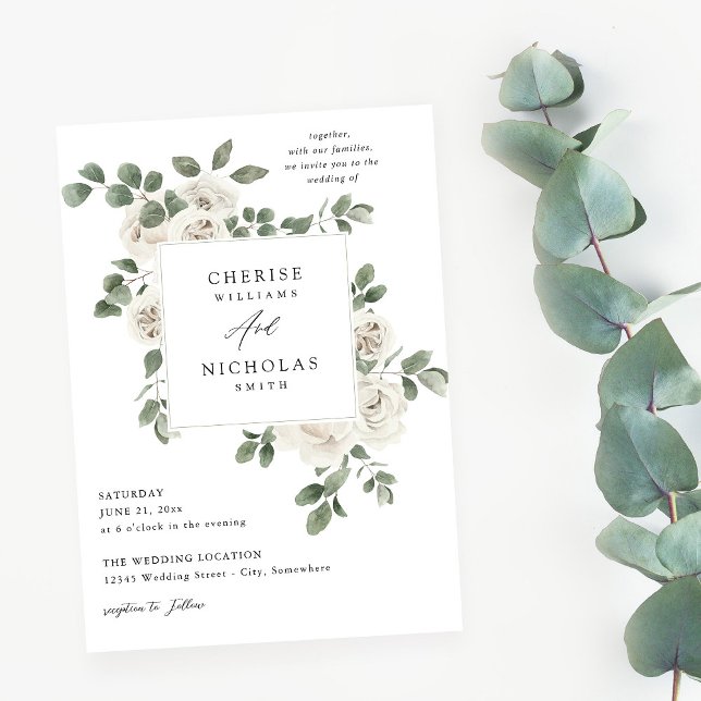 Invitación Floral blanca suave y Boda de eucalipto (Subido por el creador)