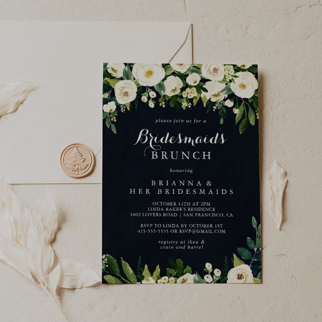 Invitación Floral blanca verde azul Bridesmaids Brunch Shower (Subido por el creador)
