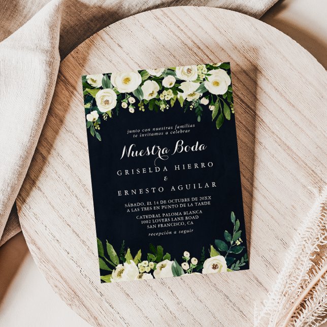 Invitación Floral blanca verde azul real Nuestra Boda Boda (Subido por el creador)
