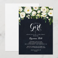 Floral blanca verde es un Baby Shower Invi Chica
