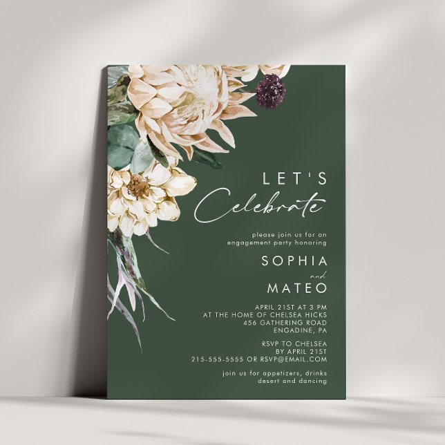 Invitación Floral blanca | Verde oscuro Celebremos (Subido por el creador)