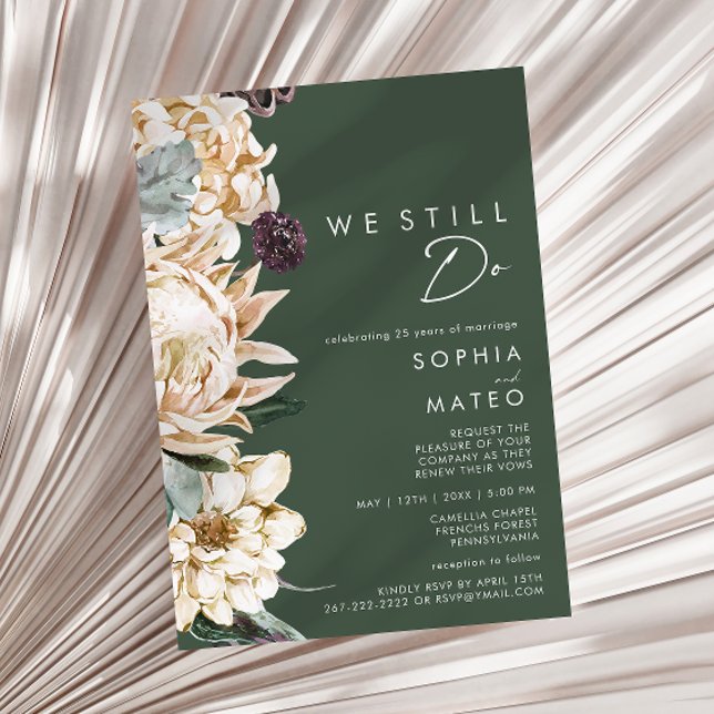 Invitación Floral blanca | Verde oscuro que aún renovamos (Subido por el creador)