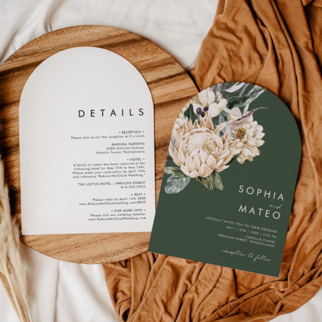 Invitación Floral blanca | Verde Oscuro Todo En Un Arco Boda (Subido por el creador)