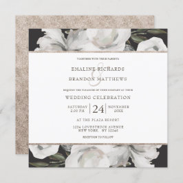 Invitación Floral blanca vintage y Boda Rosa