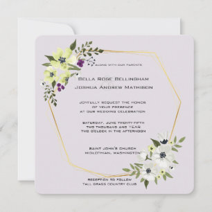 Invitación Floral blanca y amarilla con Boda dorada