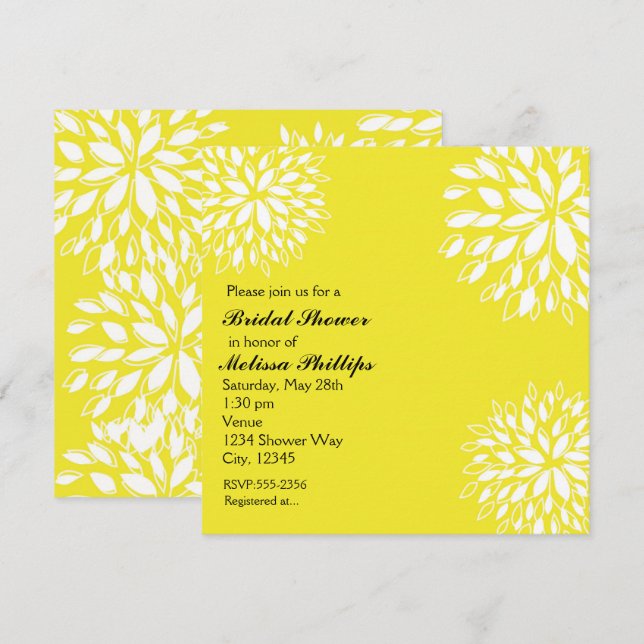 Invitación floral blanca y amarilla moderna de pri (Anverso / Reverso)