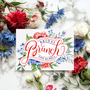 Invitación Floral blanca y azul   Brunch & Bubbly