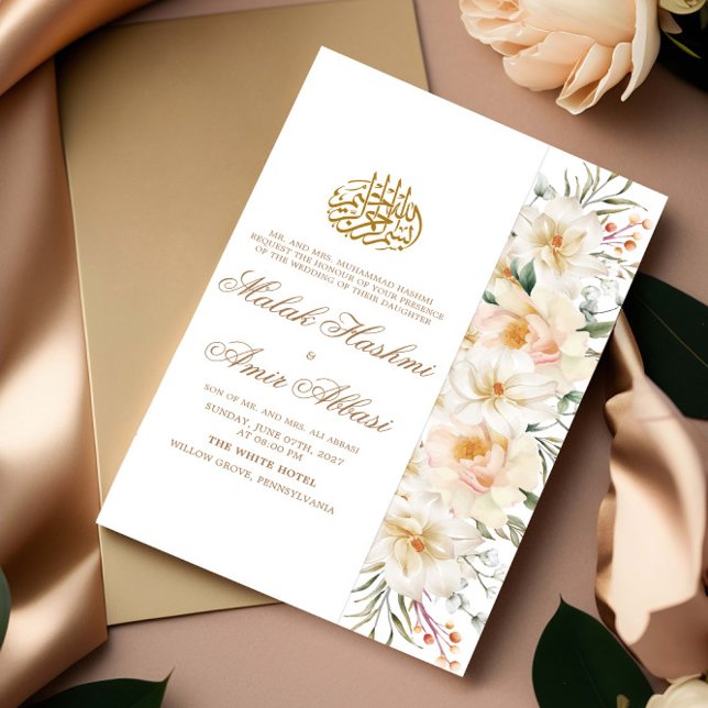 Invitación Floral blanca y Boda musulmana islámica blanca (Subido por el creador)