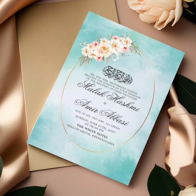 Invitación Floral blanca y Boda musulmana verde claro (Subido por el creador)