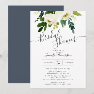 Invitación Floral blanca y color verde agua ducha de novia