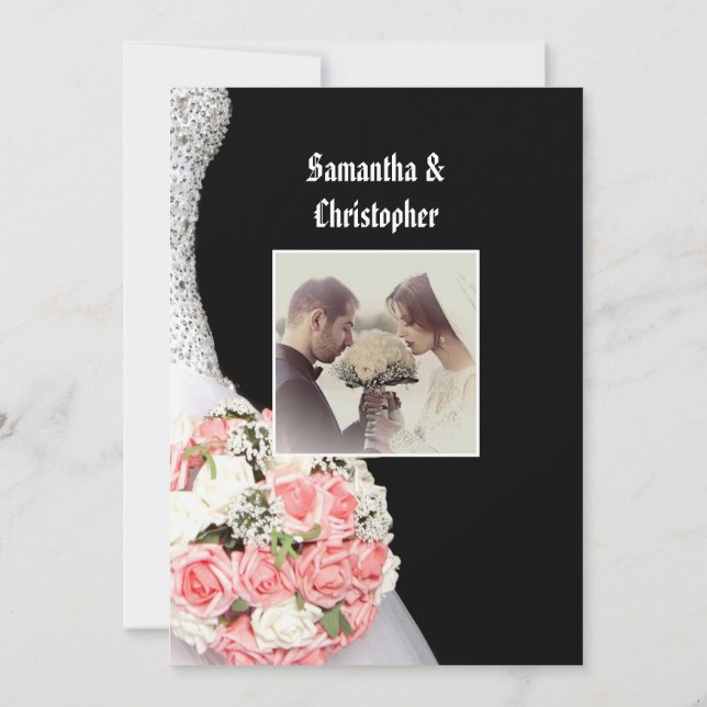 Invitación Floral blanca y negra (Reverso)